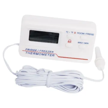 This magnetic thermometer features an external sensor with a thin lead designed to run between the fridge/freezer door rubber without breaking the seal. A wide temperature range of -50&degC to 70&degC makes it suitable for cold stores, refrigerators, medicine storage cabinets, wine racks etc. 0.1&degC resolution, &plusmn1&degC accuracy.