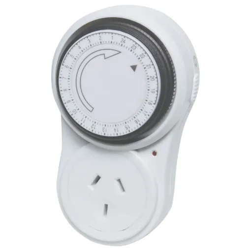 Standard 24 hour 240V mains timer. Allows easy selection of ON and OFF times at any 15 minute interval in a 24 hour period. Power down office appliances when you don't need them, for instance the coffee machine or photocopier after 5pm.