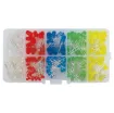 300 3-5mm LEDs normally 25 of yellow, green, red and orange colours.