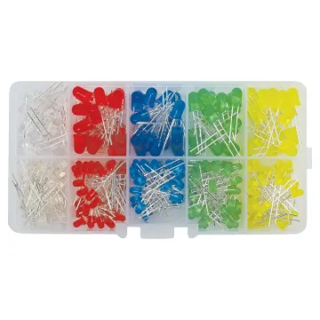 300 3-5mm LEDs normally 25 of yellow, green, red and orange colours.