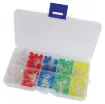 300 3-5mm LEDs normally 25 of yellow, green, red and orange colours.