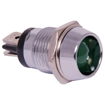 10mm Green LED with chrome bezel, 6.35mm tab connection.