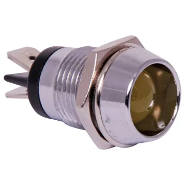 10mm Yellow LED with chrome bezel, 6.35mm tab connection.
