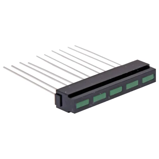 Horizontal Bar Graph LED display

5 Segment Bar Graph LED Display Two or more of these bar graphs can be mounted side by side to give longer LED arrays. ie. 10, 15, 20, 25, etc. All Models are 35 x 5 mm with 5 Segments.