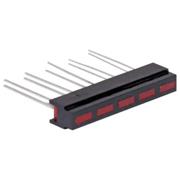 Horizontall Bar Graph LED display 

5 Segment Bar Graph LED Display Two or more of these bar graphs can be mounted side by side to give longer LED arrays. ie. 10, 15, 20, 25, etc. All Models are 35 x 5 mm with 5 Segments.