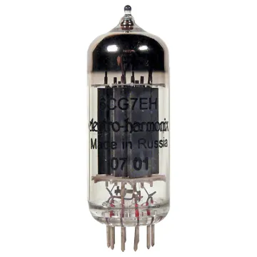 The 6CG7EH is a low noise, full voltage replica of the original 9-pin RCA 6CG7 / 6FQ7 that is exact in every detail. The silky sound of the original is maintained inside of an ultra rugged design that guarantees long life. Linear response and a low noise