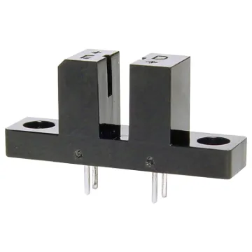 A plastic encapsulated sensor housing IR LED and IR photo-transistor across a U shaped gap. Allows you to switch circuits on and off by detecting changes in light.
