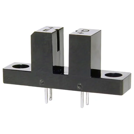A plastic encapsulated sensor housing IR LED and IR photo-transistor across a U shaped gap. Allows you to switch circuits on and off by detecting changes in light.