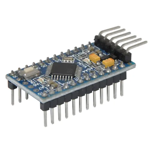 Measuring a tiny (0.8mm) thick the Arduino Pro Mini comes unpopulated enabling you to solder in any connector or wire with any orientation you need. Ideal for experienced Arduino users or building into a compact embedded design. This board connects directly to the FTDI basic breakout board and supports auto-reset.