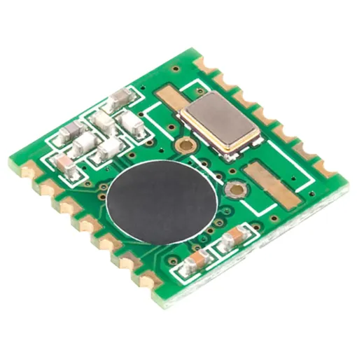 A low cost, high performance option to add wireless functionality to your latest Arduino design. 14 pin SMD package for direct board mounting. Up to 115.2kbps data rate.  
Operates in 434MHz band. 2.2 - 3.8V input.
