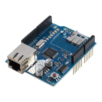 Allows an Arduino board to connect to the internet. It is based on the Wiznet W5100 ethernet chip providing a network (IP) stack capable of both TCP and UDP. Supports up to four simultaneous socket connections. Use the Ethernet library to write sketches which connect to the internet via a stan
