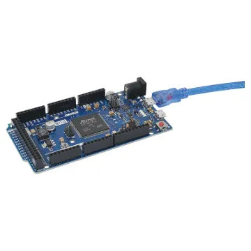 The Due is a microcontroller board based on the Atmel SAM3X8E ARM Cortex-M3 CPU. It is the first Arduino board based on a 32-bit ARM core microcontroller.