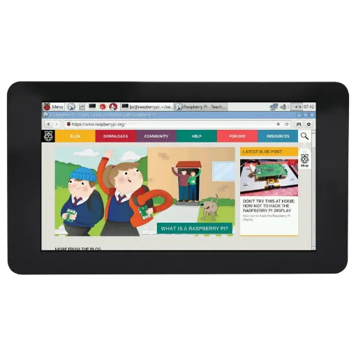 The 7" Touchscreen Monitor for Raspberry Pi gives users the ability to create all-in-one, integrated projects such as tablets, infotainment systems and embedded projects. The 800 x 480 display connects via an adapter board.