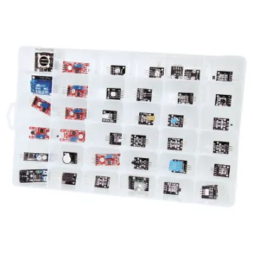 A huge array of sensors for building into your Arduino project design. All feature standard pin headers for easy connection. The kit includes boards such as 1 channel relay, joystick, temp/humidity sensor, rotary encoder, microphones, hall effect sensor and much more!