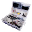 A handy parts kit containing everything you need to start learning Arduino and building projects. Includes a huge selection of sensor boards, LEDs, pots, jumper wires, a breadboard, LCD screen and much more!