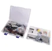 A handy parts kit containing everything you need to start learning Arduino and building projects. Includes a huge selection of sensor boards, LEDs, pots, jumper wires, a breadboard, LCD screen and much more!
