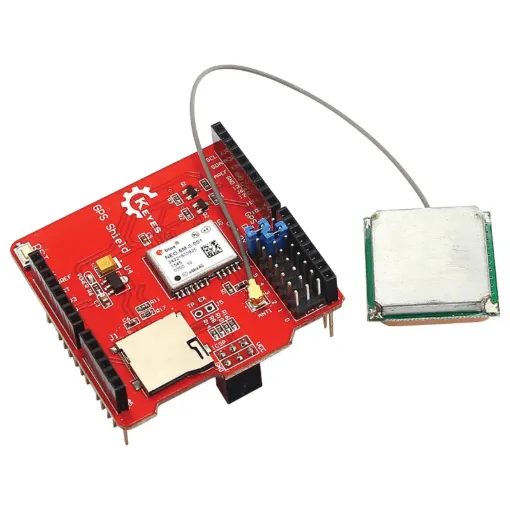 A GPS shield for Arduino featuring a 28dB high performance antenna and SD card slot. 3.3/5V input.