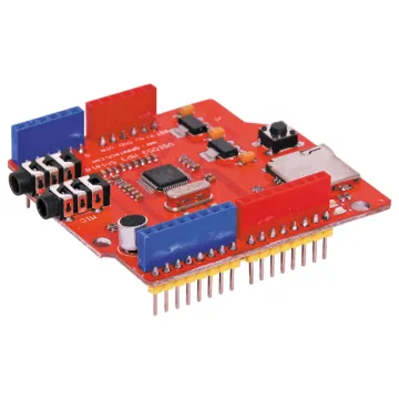 Offers a complete and cost-effective audio solution.
MP3 decoder with control interface, 3.5mm input
(mic) and output jack sockets, and an onboard microphone.
On board micro SD card socket offers easy
media playback. Decodes OGG Vorbis/MP3/AAC/
WMA/MIDI. Records in OGG format. 5V input.