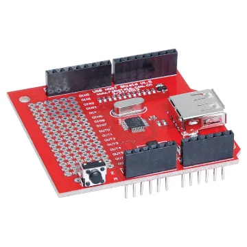 Allows you to connect USB peripherals and mass storage devices to your Arduino. Uses the MAX3421E chipset. Fitted with stackable connectors.