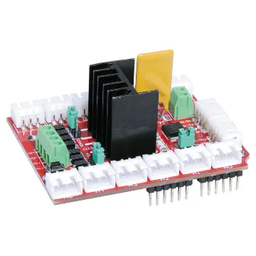 Uses an L298 H-Bridge designed to drive inductive loads, such as relays, solenoids, DC and stepping motors. It can also drive two independent DC motors, controlling the speed and direction of each. Standard Arduino shield dimensions with analog and digital output headers. 5V input.