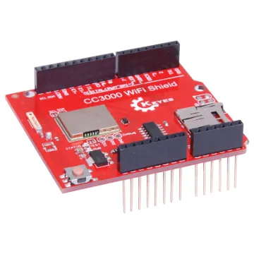 The CC3000 chipset provides a self contained wireless network which makes incorporating wi-fi into your project easy. Utilizes an SPI interface allowing control of the flow. Onboard antenna with pads for connection to external antenna. A microSD card slot is provided which will work with Arduino's SD library. Standard Arduino shield layout. 4.5-12V