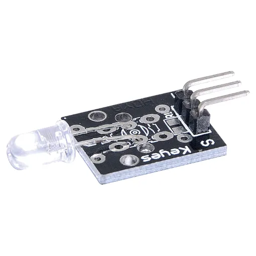 Ideal for transmitting IR signals to control your existing home devices via Arduino.  Wide transmission angle.   Frequency: 37.9KHz. 3-5V input. 30L x 25Wmm.