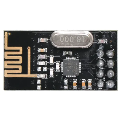 The nRF24L01+ is a wireless transceiver chip offering 100m range at 250kbps. Ideal for building short range data transmission into projects. 250kbps to 2Mbit data rate. 3.3-5V input.