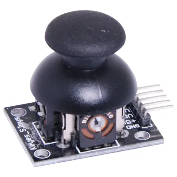 Similar to the analog joysticks found in game control pads with a "select" button when pushed down. Ideal for control of robotics projects. 2.5V output from X and Y in resting position. 5V input. 27W x 34Lmm.