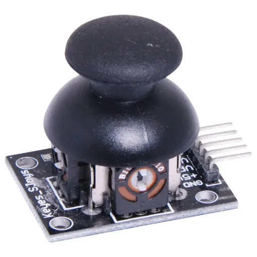 Similar to the analog joysticks found in game control pads with a "select" button when pushed down. Ideal for control of robotics projects. 2.5V output from X and Y in resting position. 5V input. 27W x 34Lmm.
