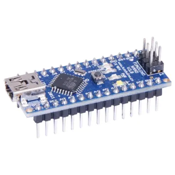 An Arduino compatible nano board featuring the ATmega328p chip. A compact, breadboard friendly version of the Arduino UNO. USB mini B connection for power and serial.  5V DC input.  Small size makes it perfect for embedding into your projects.  
Size: 46L x 18W x 18Hmm.