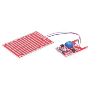 This rain sensor board detects moisture and can be used for triggering a relay buzzer or fan. TTL level output. Output drops low when rain is detected. 100mA output. Adjustable sensitivity.  Rain sensor board 50L x 35Wmm. 5V input.