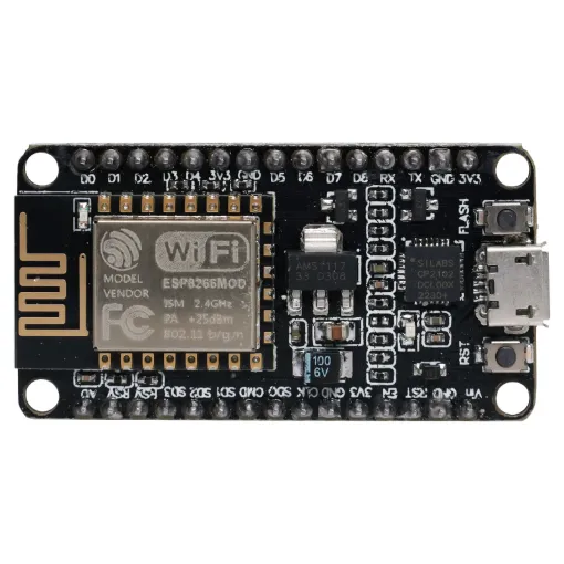 An Arduino compatible development board featuring WiFi making it ideal for plug-and-play projects.The board also features its GPIO broken out, a full USB-serial interface, NodeMCU pre-flashed and a power supply all on the one breadboard-friendly package.