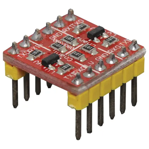 Allows you to safely connect 3.3V powered modules to a 5V power source. 2 bi-directional channels.  12 pin DIL package size.  Easy to use with a breadboard.