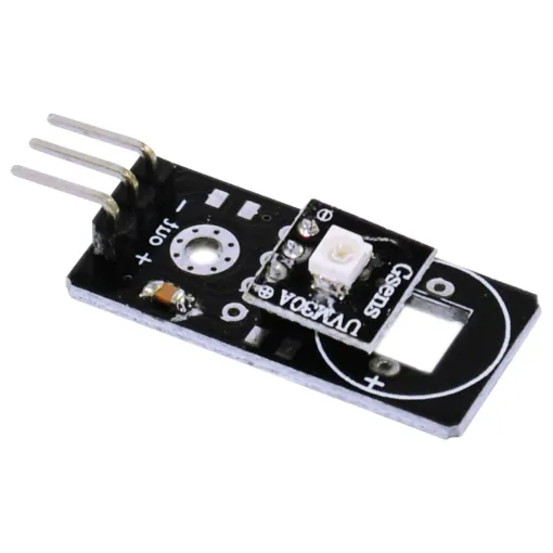Ideal for projects requiring UV level monitoring. 3-5V input. 0-1V output. 200nm-370nm response wavelength. Size: 28 x 12 x 10mm.