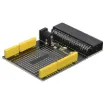 Features an adhesive breadboard, plus matching solder masked PCB holes underneath for when you want to solder down your design. All micro:bit pins broken out to headers.