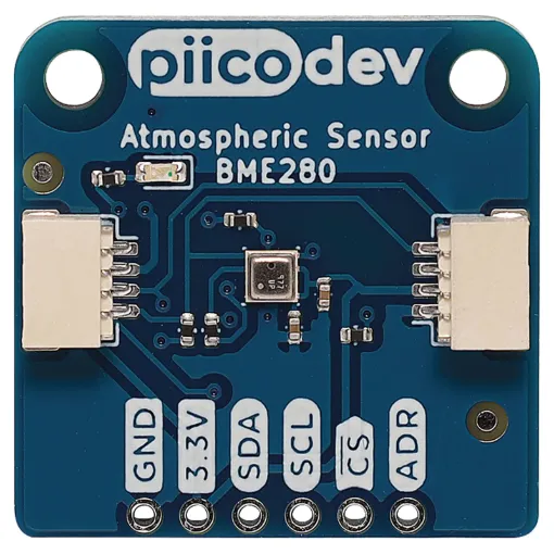 The PiicoDev® Atmospheric Sensor allows you to easily measure barometric pressure, humidity, and temperature. Use it to build your own weather station or perform experiments.