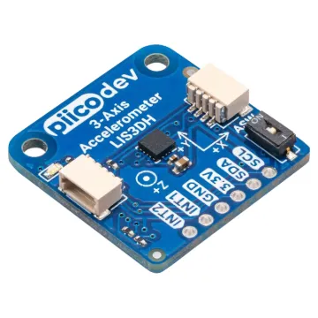 The on-board LIS3DH can measure 16-bit acceleration data in ranges from 2g to 16g in all 3 axes.