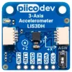 The on-board LIS3DH can measure 16-bit acceleration data in ranges from 2g to 16g in all 3 axes.