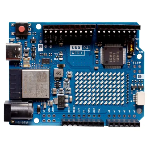 The Funduino UNO R4 with WiFi is an Arduino compatible board integrating the powerful RA4M1 microcontroller with the robust wireless capabilities of the ESP32-S3 from Espressif. Additionally, it features an on-board 12x8 LED matrix, a Qwiic connector, a VRTC, and an OFF pin, making it an ideal choice for all your maker projects.