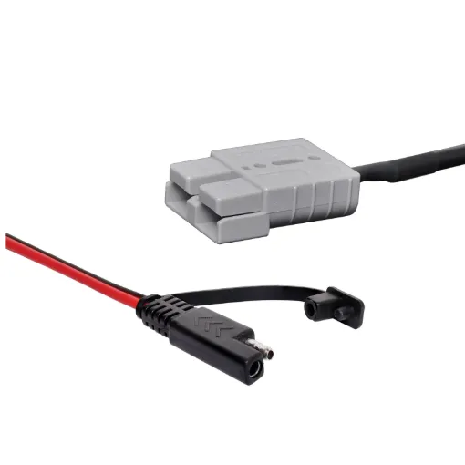 A versatile adapter cable to connect between SB50 50A style Anderson connections and 2-pin SAE bullet connections often found on battery charger outputs. This cable can interface your battery charger to your battery box to charge your battery directly. Current draw 10A max. 