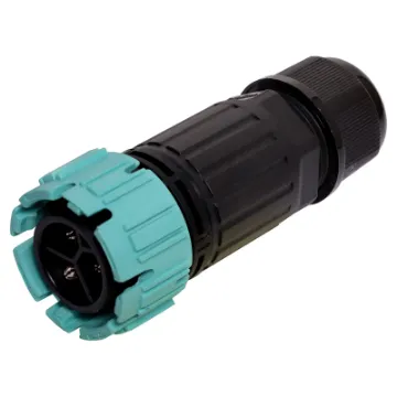 This waterproof IP68 3 pin connector features a screwless termination and locking connection to mating connectors (see P8651 for female version).