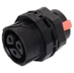 This waterproof IP68 3 pin connector features a screwless termination and locking connection to mating connectors (see P8650 for male line versions).