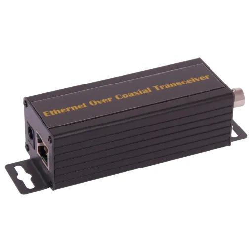 A 10/100 ethernet over coax transceiver for sending ethernet only (no power) over
coaxial cabling. Two units are required to form a link. Alternatively, it can be used with S 9267 4 way splitter cable to four S 9268 transceivers. Requires 12V DC from either M 9273A or existing 12V supply using P 6715. Maximum coaxial length 2000m.