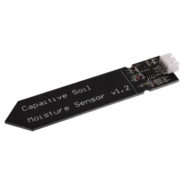 Detects soil humidity levels - a handy little sensor for building automated watering and retic systems. 3.3-5.5V input. Note: typical lifespan of about a year when left in soil permanently.