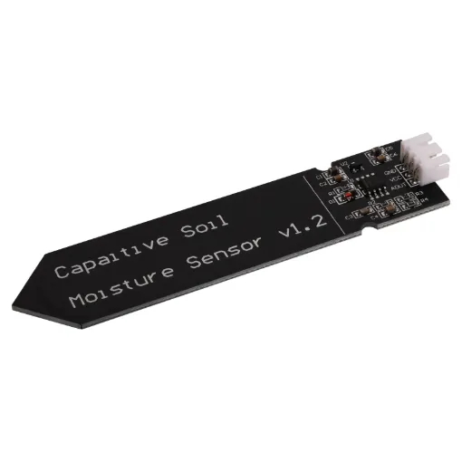 Detects soil humidity levels - a handy little sensor for building automated watering and retic systems. 3.3-5.5V input. Note: typical lifespan of about a year when left in soil permanently.