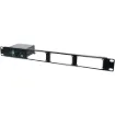 A rack mount bracket designed to accommodate four independent Merlaud zone decoders (A4872) in a 1RU space.
