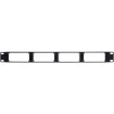 A rack mount bracket designed to accommodate four independent Merlaud zone decoders (A4872) in a 1RU space.