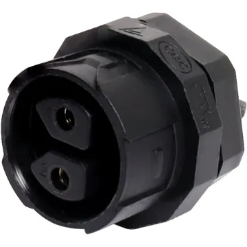 This waterproof IP68 2 pin connector features a screwless termination and locking connection to mating connectors (see P8660 for male line version).