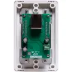 When paired via Bluetooth, this panel converts stereo audio to Dante over CATx with an RJ-45 connection.