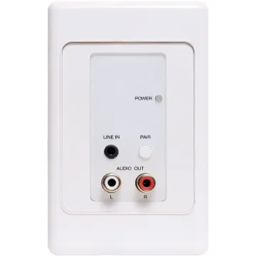 When paired via Bluetooth, this panel converts stereo audio to Dante over CATx with an RJ-45 connection.